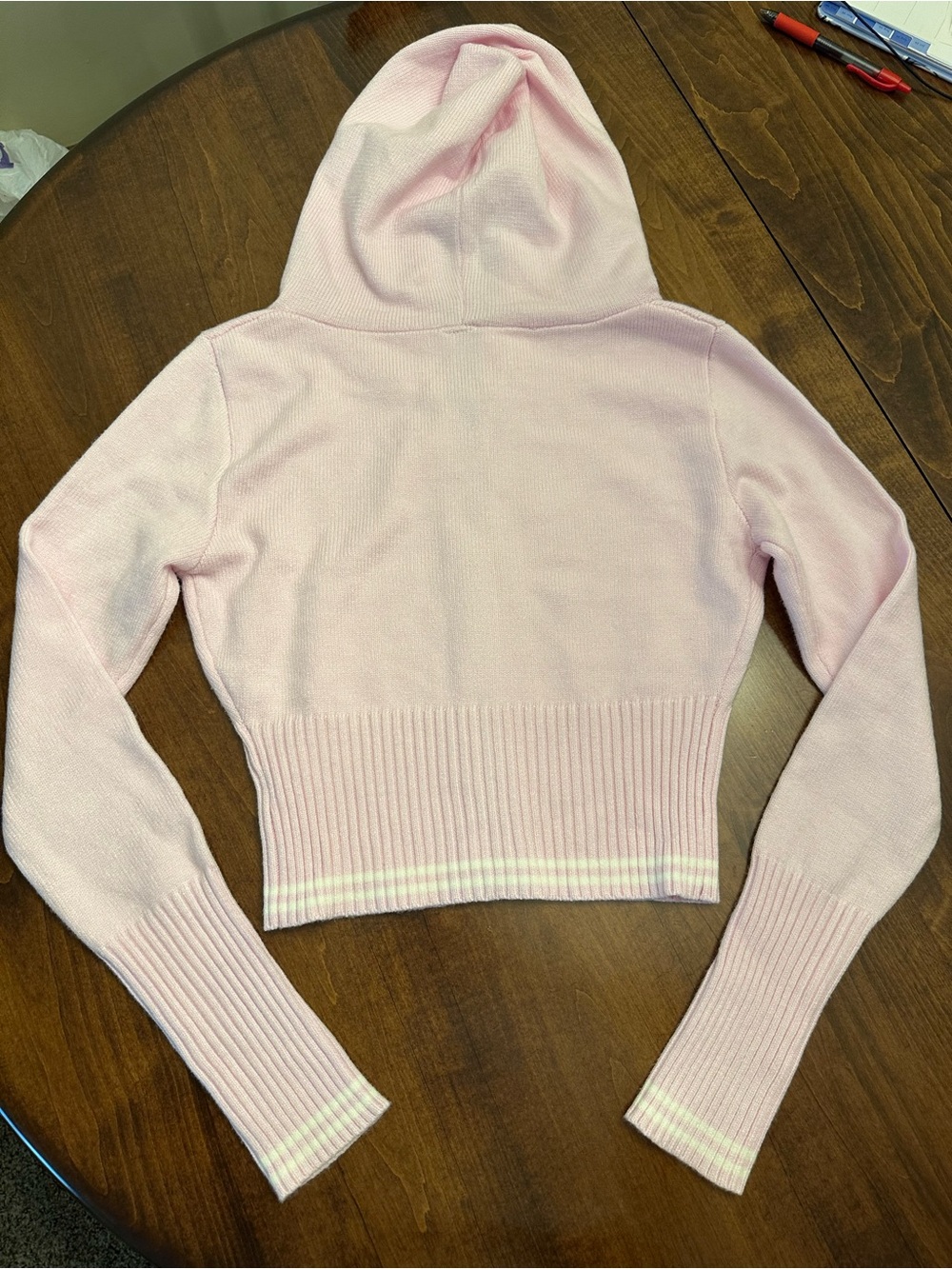 AS Revival Women’s Pink Cropped Zip-Up Hoodie - Soft Knit - Picture 6 of 7